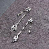 925 Silver Art Fish Earrings Vintage Women's Flower Tassel Party Jewelry