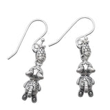 925 Silver Vintage Fish & Kitten Earrings, Party Jewelry