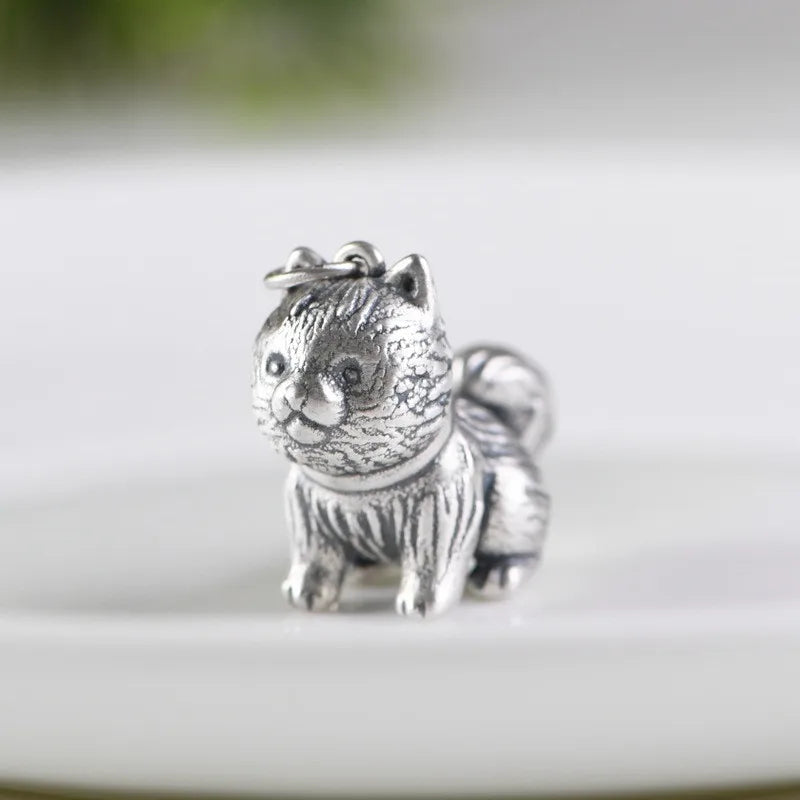 Vintage 990 Silver Puppy Dog Pendant Hollow 3D Charm Jewelry