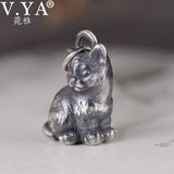 Vintage Cat Necklace 990 Pure Silver Flower Cat Pendant Fine Jewelry