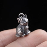Vintage Cat Necklace 990 Pure Silver Flower Cat Pendant Fine Jewelry