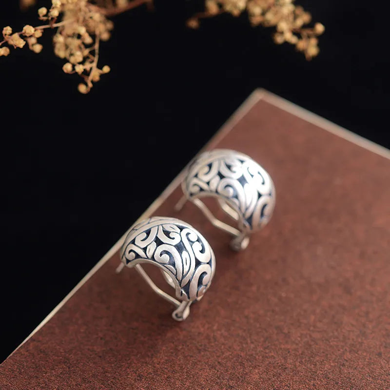 Vintage Thai Silver Hollow Clip Earrings