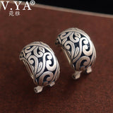 Vintage Thai Silver Hollow Clip Earrings