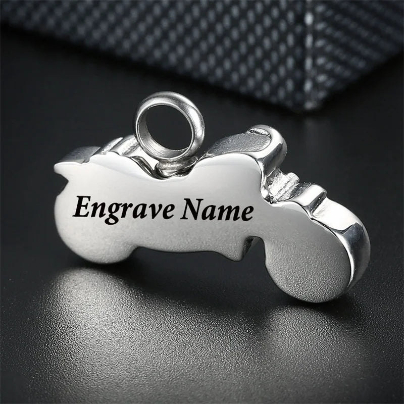 Engraved Punk Boys Motorcycle Necklace Ashes Memorial Pendant Women