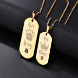 Couple Necklaces Stainless Steel Pendant King & Queen Crown Tag Chains