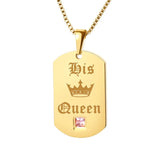 Couple Necklaces Stainless Steel Pendant King & Queen Crown Tag Chains