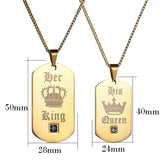 Couple Necklaces Stainless Steel Pendant King & Queen Crown Tag Chains