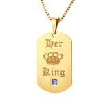 Couple Necklaces Stainless Steel Pendant King & Queen Crown Tag Chains