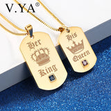 Couple Necklaces Stainless Steel Pendant King & Queen Crown Tag Chains