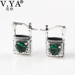 Thai Silver Lock Bag Heart Zircon S925 Earrings