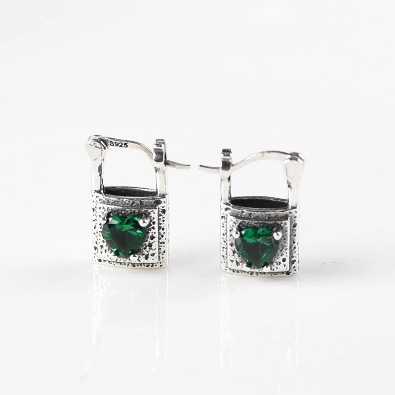 Thai Silver Lock Bag Heart Zircon S925 Earrings