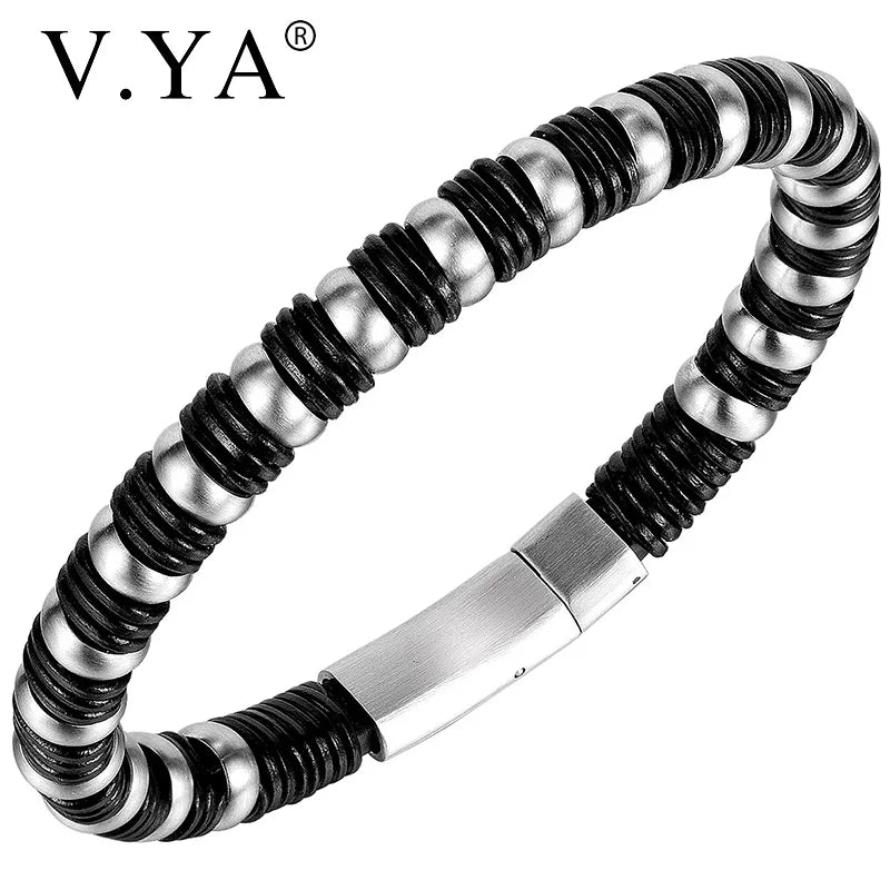 Magnetic Leather Bracelet Punk Rock Stainless Steel Bracelet