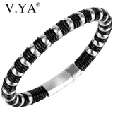 Magnetic Leather Bracelet Punk Rock Stainless Steel Bracelet