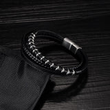 Men's Leather Bracelet Titanium Steel Bangle