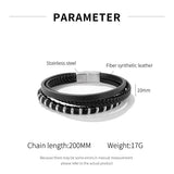 Men's Leather Bracelet Titanium Steel Bangle