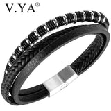 Men's Leather Bracelet Titanium Steel Bangle