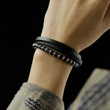 Men's Leather Bracelet Titanium Steel Bangle