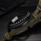 Men's Leather Bracelet Titanium Steel Bangle