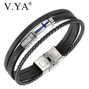 Layer Stainless Steel Bracelet Magnetic Leather Bracelet