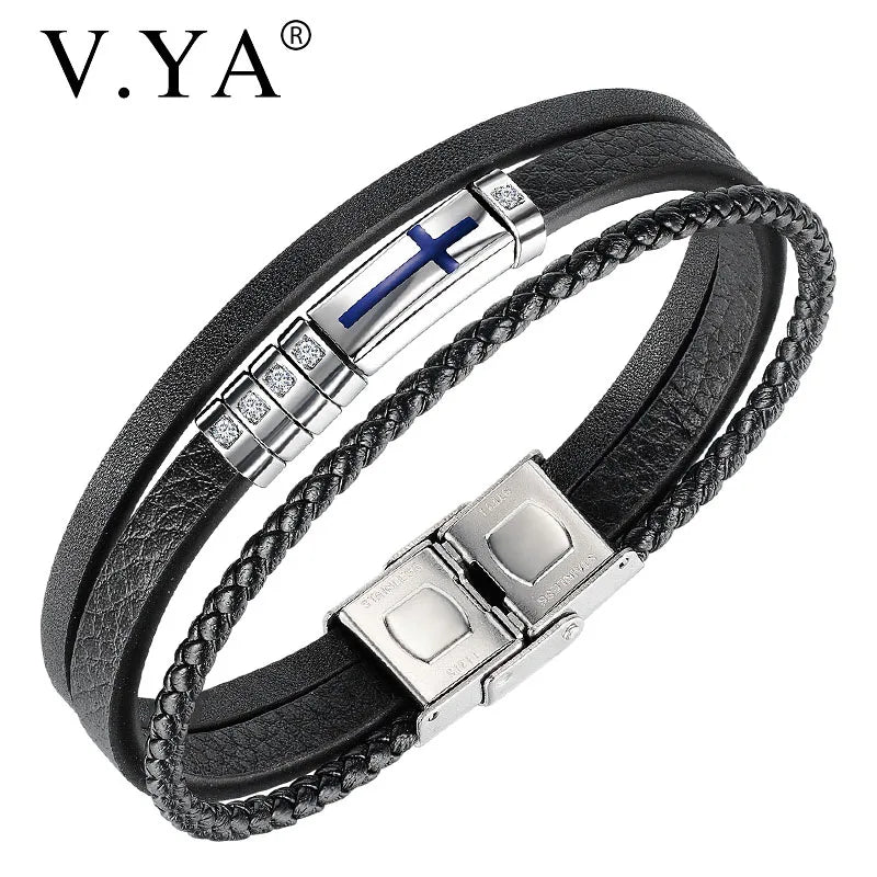 Layer Stainless Steel Bracelet Magnetic Leather Bracelet
