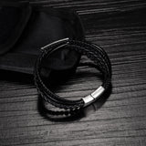 Layer Stainless Steel Bracelet Magnetic Leather Bracelet