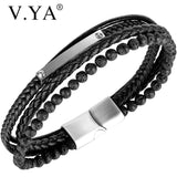 Layer Stainless Steel Bracelet Magnetic Leather Bracelet