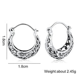 925 Sterling Silver Moon Shape Hoop Earrings Vintage Floral Women Jewelry