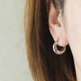 925 Sterling Silver Moon Shape Hoop Earrings Vintage Floral Women Jewelry