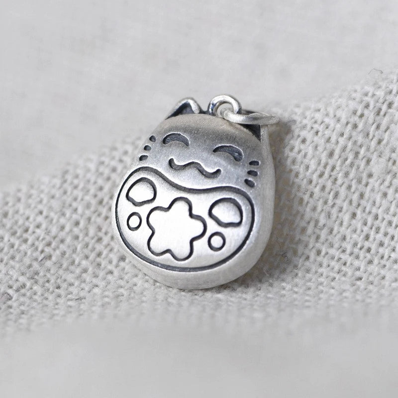 Vintage Matte Silver Kitten Necklace Pendant