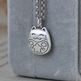 Vintage Matte Silver Kitten Necklace Pendant