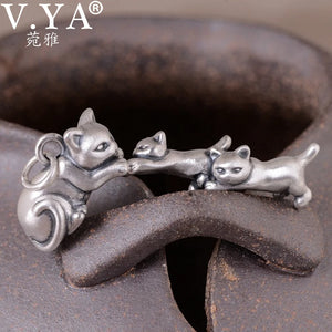 Vintage Pure Silver Cat Kitten Necklace Pendant