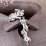 Vintage Pure Silver Cat Kitten Necklace Pendant