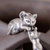 Vintage Pure Silver Cat Kitten Necklace Pendant