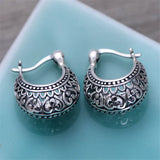 925 Silver Flower Moon Hollow Earrings Retro Ethnic Jewelry
