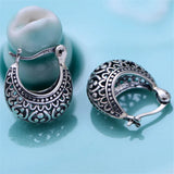 925 Silver Flower Moon Hollow Earrings Retro Ethnic Jewelry