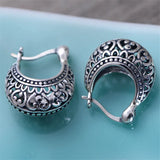 925 Silver Flower Moon Hollow Earrings Retro Ethnic Jewelry