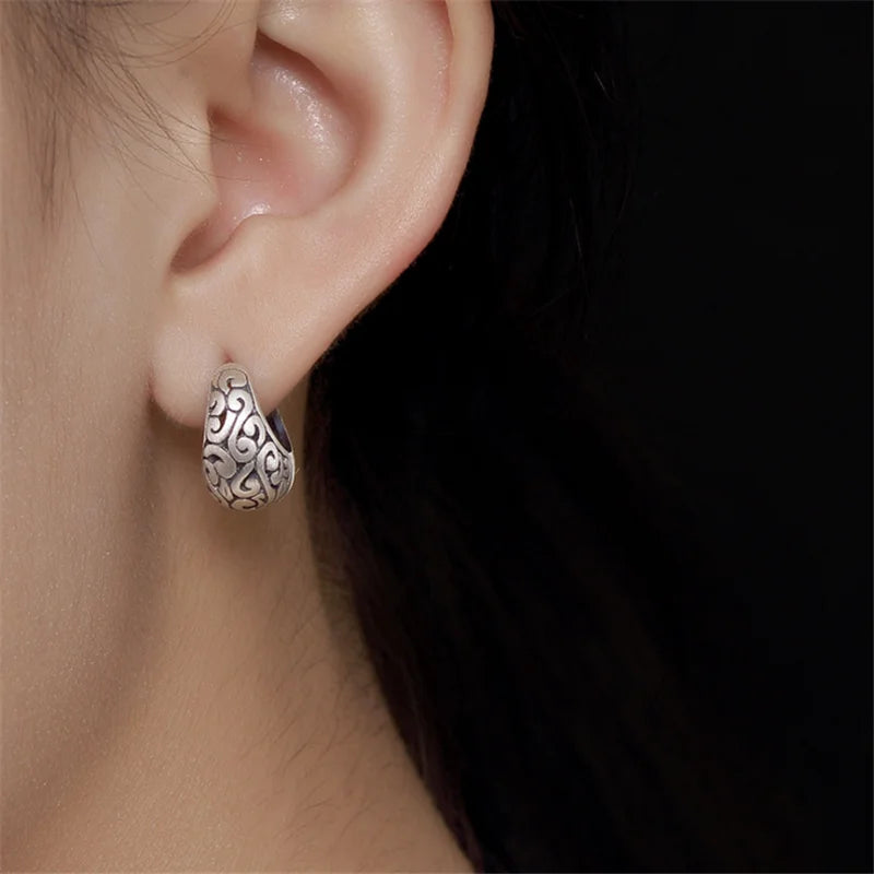 925 Silver Clouds Stud Earrings Vintage Moon Shape Jewelry