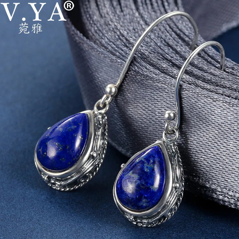 925 Silver Water Drop Lapis Lazuli Earrings for Women