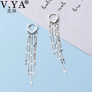 925 Silver Tassel Heart Earrings for Women