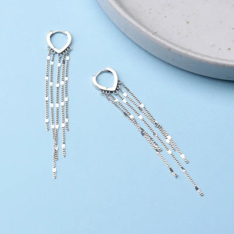 925 Silver Tassel Heart Earrings for Women