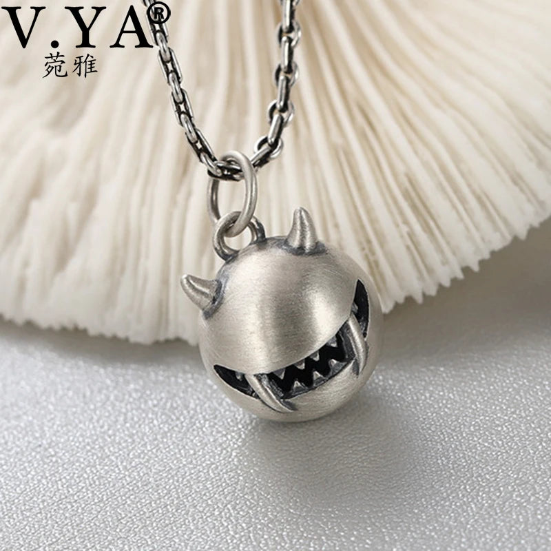 Retro Horn Evil Devil Demon Pendant 925 Sterling Silver Necklace