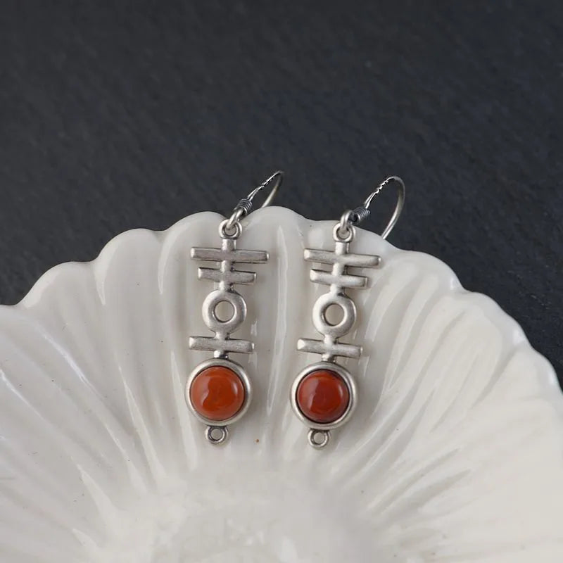 S925 Silver Vintage Southern Red Agate Drop Earrings for Women