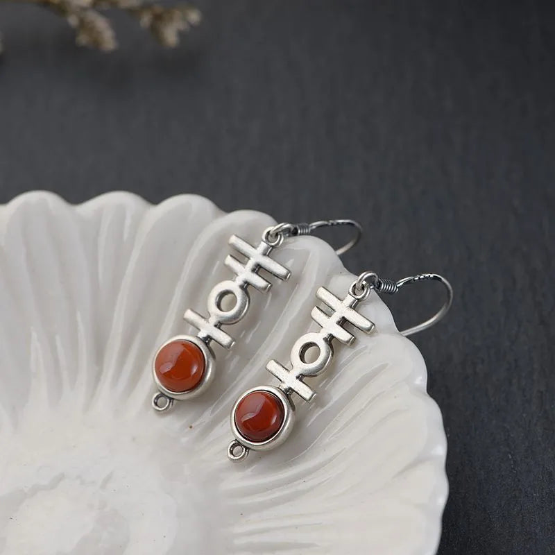 S925 Silver Vintage Southern Red Agate Drop Earrings for Women