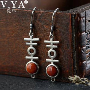 S925 Silver Vintage Southern Red Agate Drop Earrings for Women
