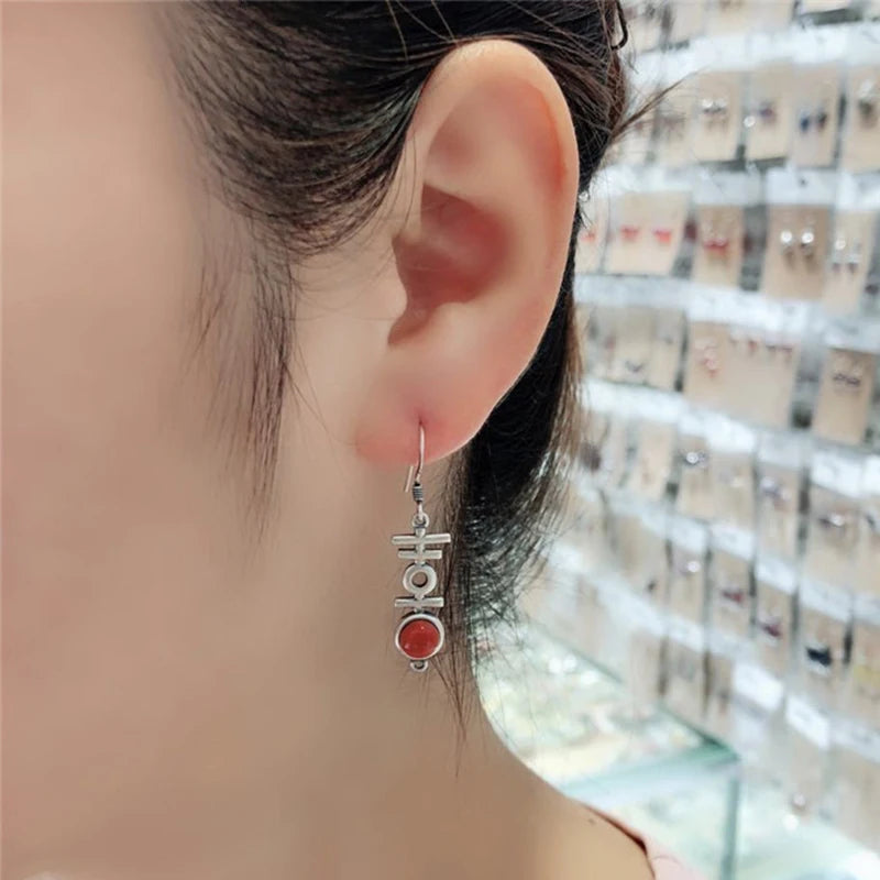 S925 Silver Vintage Southern Red Agate Drop Earrings for Women