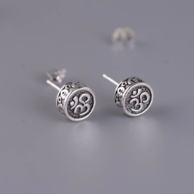 Sterling Silver Buddha Earring Acalanatha Sanskrit Thai Silver Stud