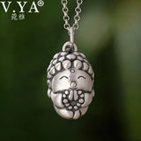 S990 Pure Silver Vintage Matte Baby Buddha Doll Ladies Pendant