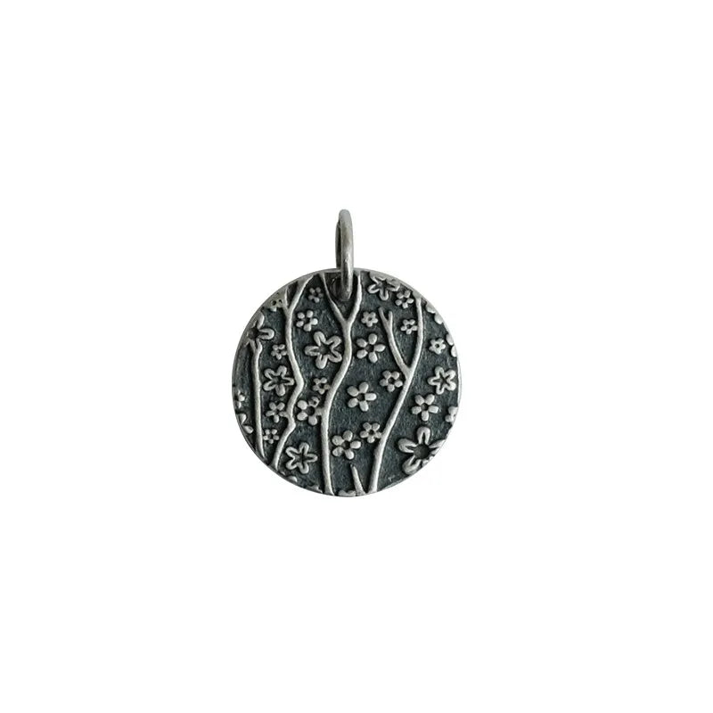 925 Sterling Silver Plum Blossom Retro Round Necklace Pendant Women