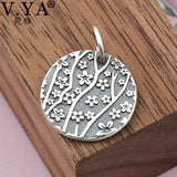 925 Sterling Silver Plum Blossom Retro Round Necklace Pendant Women