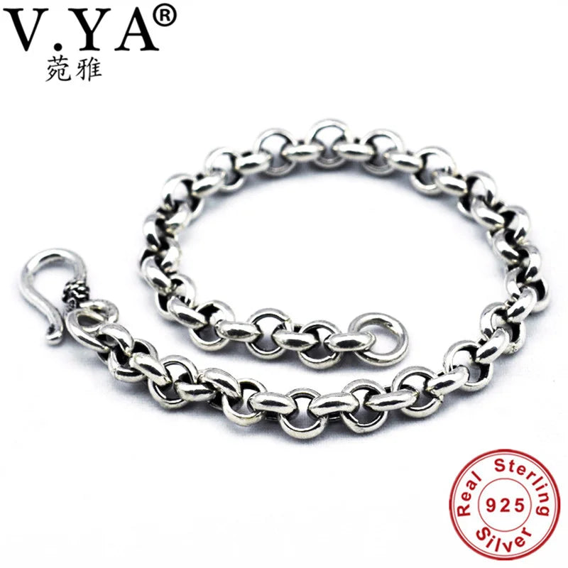 925 Silver Men's Bracelet 5mm Charm Bangles Fine Jewelry